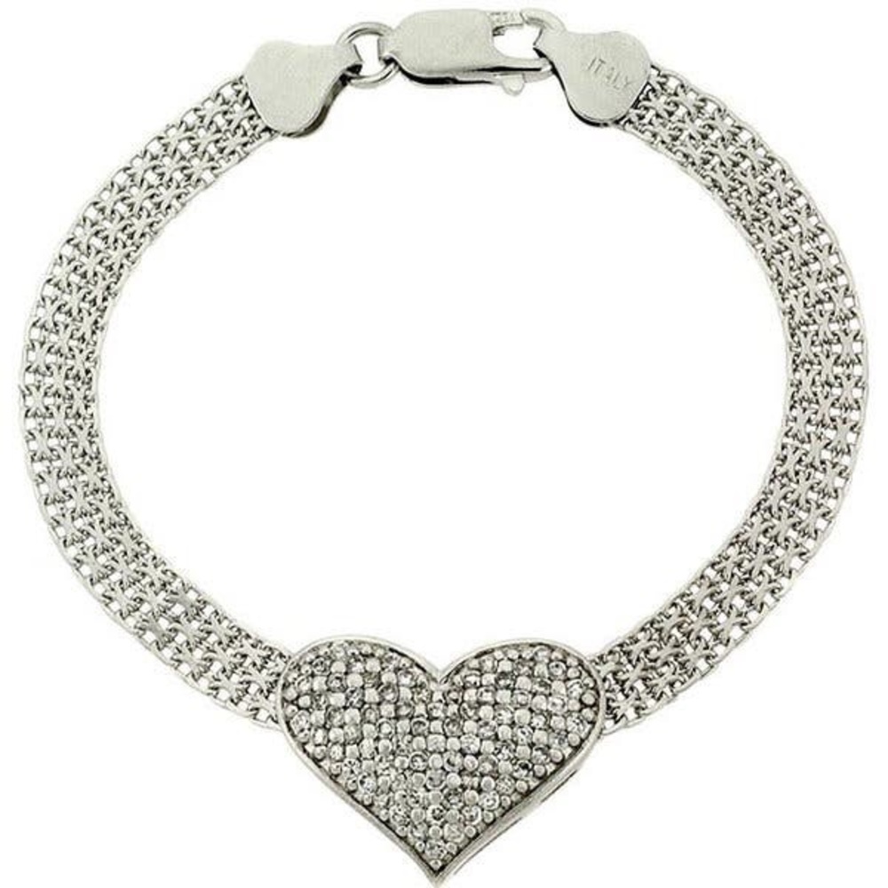 Sterling Silver Heart Mesh Chain Bracelet